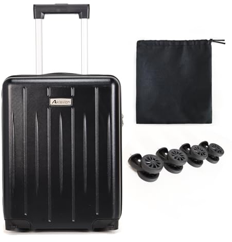 Aklsvion 45,7 cm (18 Zoll) Handgepäck: ausgestattet mit beweglichen Rädern, TSA-geprüft, unter dem Sitz, Hartschalen-Konstruktion, leichte Tasche mit essentiellem Zubehör, Schwarz (Jet Black), 18