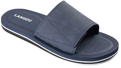 LANGDU Claquette Hommes Piscine Confortable Sandales,Bleu,42EU