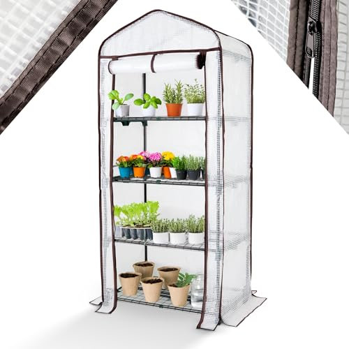 Arebos Premium Serre en Film Plastique à 4 étages - 70 x 50 x 158 cm Serre avec 4 étagères - Peu encombrante, Serre de Culture de Haute qualité Jardin Balcon Stable & Facile à Monter