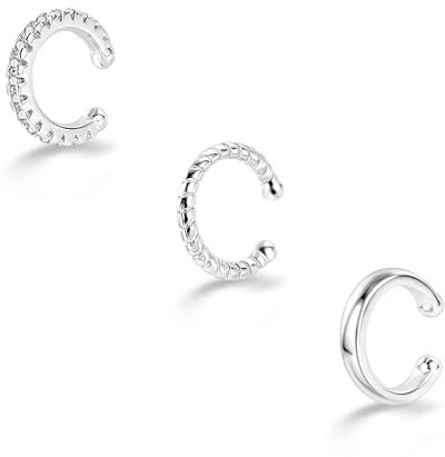 ALEXCRAFT Ear Cuff Silber 925 Set Non-Piercing mit Zirkonia Gedrehte Fake Helix Knorpel Ohrmanschette Ohne Ohrloch Wickelohrring Fakepircings Ohr Cuffs Ohrklemme für Frauen Freundin Mama