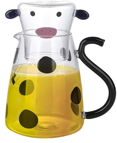 Cow Glass Water Pitcher - Carafe Pitcher Cow | Bedside Milk Carafe with Cup | Beverage Glass Shape Cold Water Bottle, Cute Glass for Home and Hotel
