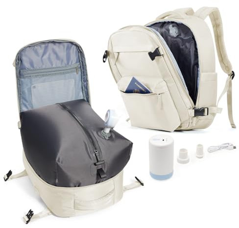 Vakuum Rucksack mit Vakuumpumpe Reiserucksack mit Vakuumsystem Travel Vacuum Backpack Groß Airbag Rucksack Handgepäck Flugzeug für Damen & Herren Vacpack Tasche -Beige