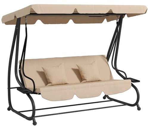 IUVYTA Balancelle de Jardin 2 en 1, Banc Convertible 3 Places avec auvent inclinable, siège rembourré et 2 oreillers