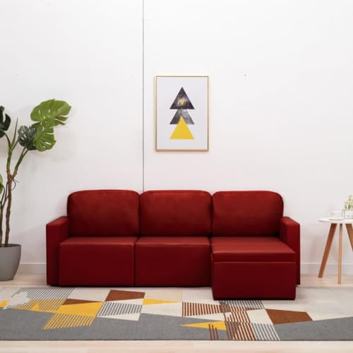 KTHLBRH Modulares 3-Sitzer-Sofa, Kunstleder, weinrot, Schlafsofa, modular, 3-Sitzer, gepolstert, Kunstleder, vielseitiges und bequemes Design