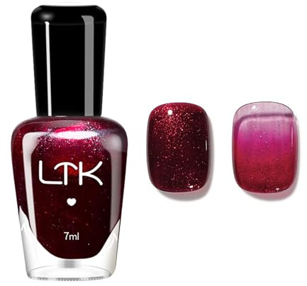 Burgundy Nail Polish - Dark Red Glitter Nail Polish - Breathable Shimmer Red Nail Varnish - Long Lasting & Quick Dry Nail Varnish DIY Manicure at Home - No Need UV Light