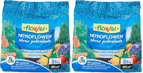 Nitroflower Abono granulado Polivalente Universal Azul 2,5 kg para Horticultura, Jardinería y Olivos, Fórmula NPK Equilibrada, Granulado Complejo, Multicolor, 21x8x30 cm (Paquete de 2)