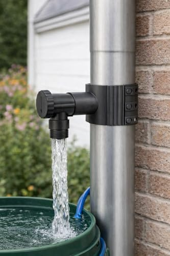 Collecteur Récupérateur d’Eau de Pluie Gris Anthracite pour Descente de gouttière 75 à 100 mm avec Robinet 1 26x34