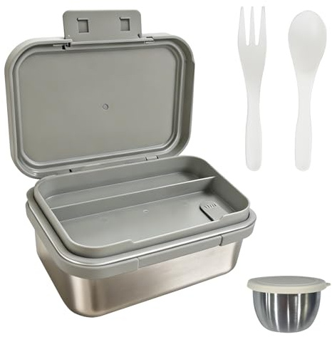 VELMORICANA Brotdose mit Fächern Edelstahl 304, Auslaufsicher Lunchbox | mit Besteck & Silikon-Trennwand, Isolierte Bento-Box Geeignet für Büros & Schulen–Inkl. Saucenbecher