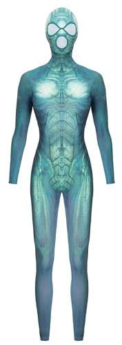 ORION Beasty Overall mit Kopfmaske, hautenger Ganzkörperanzug im Reptilien Look, elastischer Catsuit Unisex, Rollenspiel Kostüm, mit Reißverschluss hinten und offenem Schritt für Fetish Cosplay