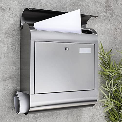 Großer XXL Briefkasten, aus Edelstahl Zeitungsrolle Nostalgie Silbergrau Farbe: silber Retro