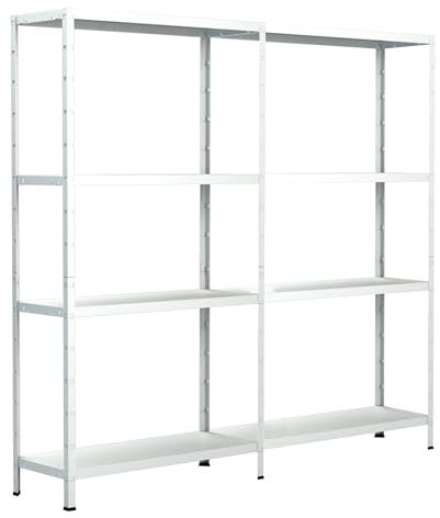 SCHULTE Regalwelt Steckregal mit 2 x 4 PowerMAX Fachböden, 65 kg Tragkraft, 180x160x40 cm (HxBxT), weiß, Lagerregal, Werkstattregal, Kellerregal, Garagenregal, Metallregal