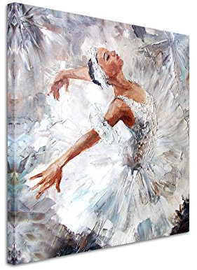 Paul Sinus Art Quadratische Fotoleinwand 90x90cm Ölgemälde – Ballerina auf Leinwand exklusives Wandbild moderne Fotografie für ihre Wand in vielen Größen