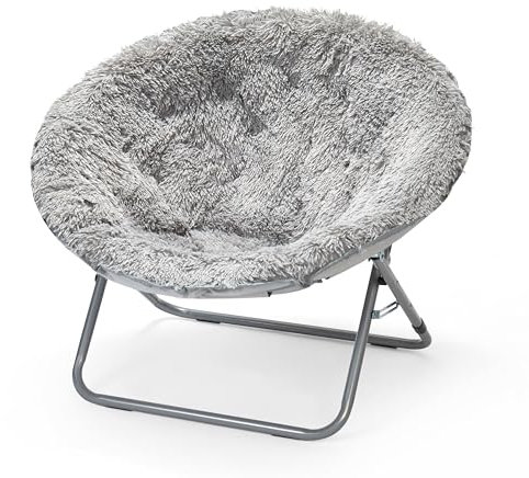 Urban Lifestyle Oversized Mongolian Faux Fur Saucer Chair, Silver