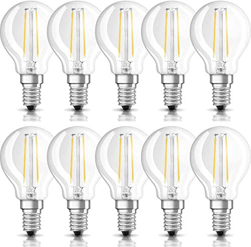 NCC-Licht 10 x LED Filament Leuchtmittel Tropfen 2,5W = 25W E14 klar 250lm 827 warmweiß 2700K