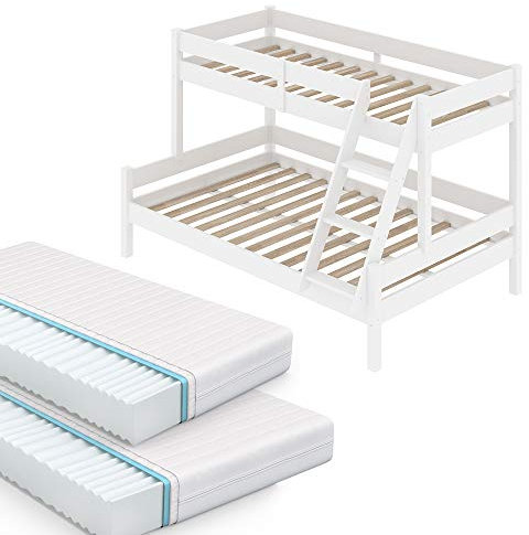 VitaliSpa Etagenbett Everest, Weiß, 140x200 / 90x200 cm, mit 2 Matratzen