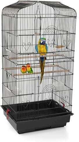 Large Metal Bird Cage for Budgie Parakeet Canary Cockatiel Finch or Lovebird by Crystals® (Black)