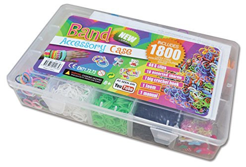 1800 Loom Bands And Accessory Case With Big Crochet Hook Tool + Clips + Charms Art Craft Friendship Bracelet Jewellery Making Adults Game (NG1)