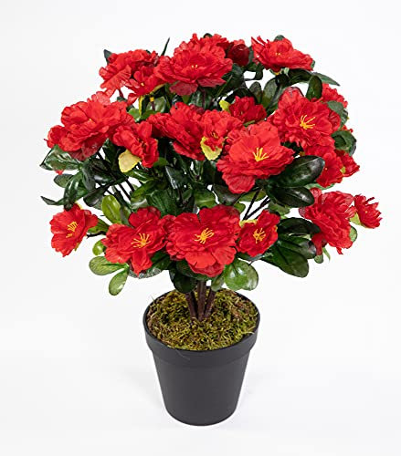 Seidenblumen Roß Azalee 34cm rot im Topf LA Kunstpflanzen Kunstblumen künstliche Blumen Pflanzen Azaleenbusch
