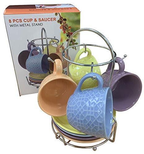 Fixtures 8pc Designer Espresso Set {4 Cups/4 Saucers} & Stand