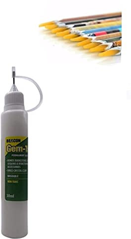 World of Sparkles 30ml Gem-Tac Glue Rhinestone Crystal Applying Needle Precision Tip Bottle for Art & Crafts Card Costume Making with 1 Free Wax Pencil