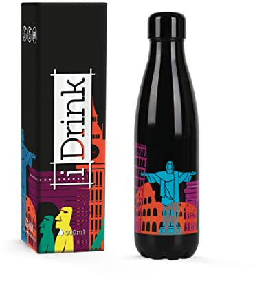 IDRINK® - Bottiglia termica rivoluzionaria, 2 pareti, bottiglia in acciaio inossidabile, 500 ML WORLD