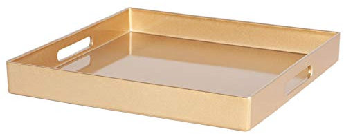 Argon Tableware 33cm Square Serving Trays with Handles - Gold - Pack of 3 - Metallic Finish Decorative Breakfast Tray Melamine Food Tray for Eating, Snacks, Drinks, Food Serving