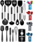 ORBLUE Juego de utensilios de cocina de silicona, 14 piezas, cabezales de silicona de grado alimenticio seguros y asas de acero inoxidable con mango de silicona resistente al calor, color negro