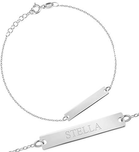 Maverton ID Damen Armband 925 Silber mit gravierbarem Namen und Datum - Weihnachtsgeschenke -personalisierte Geschenkbox mit Gravur - silbernes Namensarmband für Frauen - Länge: 16-19 cm