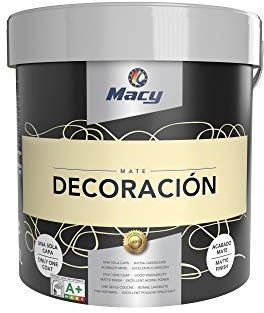 Macy Pintura Plástica Mate Decoración Interiores Excelente Cubrición, Acabado Perfecto. Color Marfil. 15 Litros