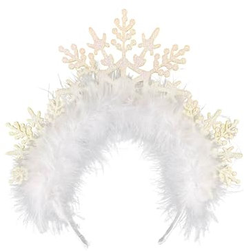 Haarreif mit Schneeflocken und Federn Damen weiß