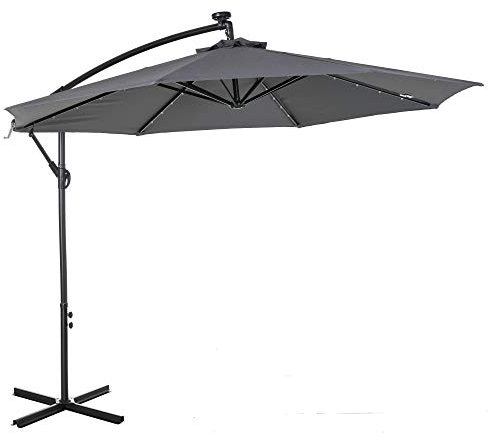 Outsunny Parasol déporté octogonal parasol LED inclinable manivelle piètement acier dim. Ø 3 x 2,6H m gris