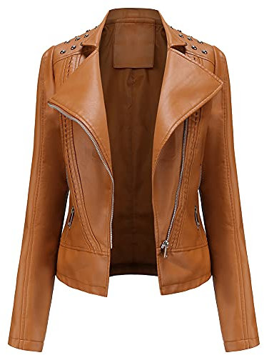 YFFUSHI Femme Blouson PU Biker Faux Leather Jacket Slim Fit Veste en Similicuir Elégante de Style Motard Zippé