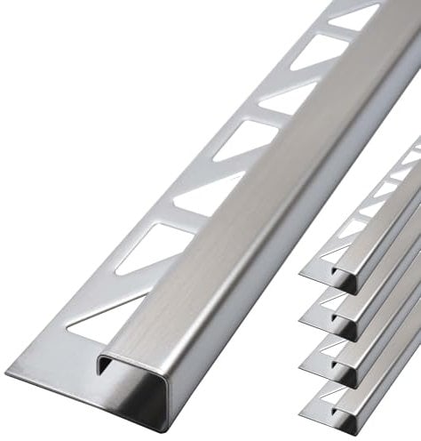 Dalsys 5x Fliesenschiene Eckprofil Quadratprofil 2,5m x 8mm Edelstahl Gebürstet, Fliesenprofil