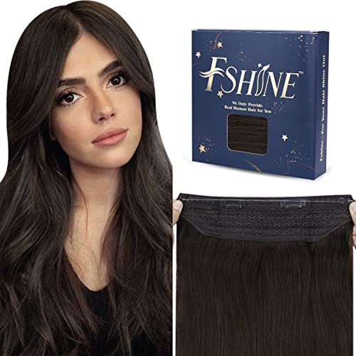 Fshine Echthaar Extensions mit Draht 45cm 80g Secret Extensions Echthaar Dunkelbraun Wire Haarverlängerungen mit Gummiband Farbe 2