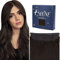 Fshine Echthaar Extensions mit Draht 45cm 80g Secret Extensions Echthaar Dunkelbraun Wire Haarverlängerungen mit Gummiband Farbe 2