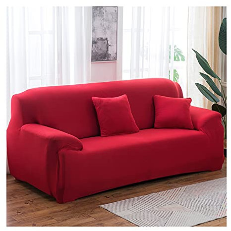 AMDXD Sofabezug 3 Sitzer, Einfarbig Elastische Stretch Sitzer Sofahusse Geeignet für 1/2/ 3/4 Sitzsofa und Ecksofa, in Polyester, Anti-Rutsch, Elastischer Rot