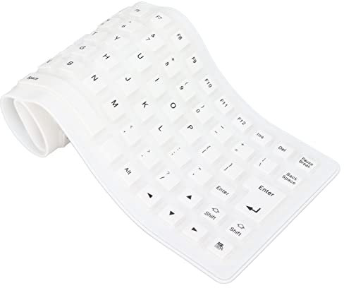Clavier en Silicone étanche, Clavier Flexible Pliable, Clavier de Jeu USB Muet Mince, 85 Touches, Clavier Souple Silencieux Enroulable, Clavier en Silicone Filaire USB pour Ordinateur PC(Blanche)