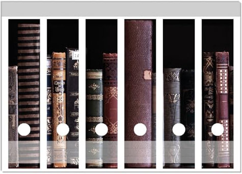 Wallario Ordnerrücken Sticker Bücherregal mit Alten Büchern - Größe 6 Stück, Rückenschilder für 6 breite Ordner, Klebeetiketten