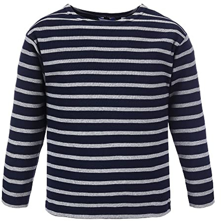 modAS Bretonisches Shirt für Kinder - Longsleeve Pullover Langarm Shirt mit Streifen Mädchen Jungen aus Baumwolle in Weiß/Blau Größe 152