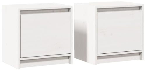 vidaXL 2X Massivholz Kiefer Nachttisch Nachtschrank Nachtkonsole Nachtkommode Schlafzimmer Schrank Kommode Beistelltisch Weiß 40x30,5x40cm