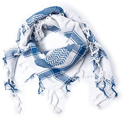 ROCK DADDY Estd 2000 ROCK HARD CLOTHING Halstuch Kopftuch Shemagh Palituch Taktischer Arabischer Arafat Schal Dreieckstuch Palästinenser PLO 100% Baumwolle (Blau/Weiß)