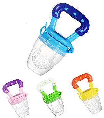 Sucette Fruit pour Bebe,4 pcs Tétine Grignoteuse Fruit Dentition Factice Fruits Frais Sucette Infantile Silicone Sucette Grignoteuse pour Bébé Complément Alimentaire Dispositif Alimentation S M L