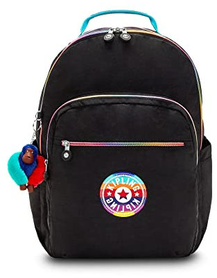 Kipling Seoul - Zaino per laptop da 15 pollici, resistente, spazioso, con spallacci imbottiti, custodia protettiva integrata, Veramente nero arcobaleno, M, Casual