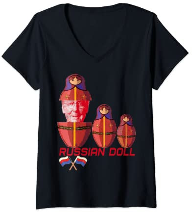 Damen Moscow Mitch Die russische Puppe und Putins Spielzeug T-Shirt mit V-Ausschnitt