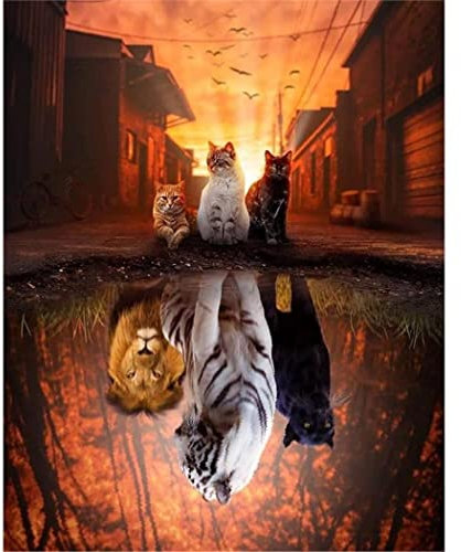 YSCOLOR Malen Nach Zahlen Für Erwachsene, Diy-Ölgemälde Nach Zahlen, Katze, Reflexion, Tiger, Löwe, Handgemalt, Acrylzeichnung, Ausmalbild, Geschenk Für Wohnkultur 40X50cm