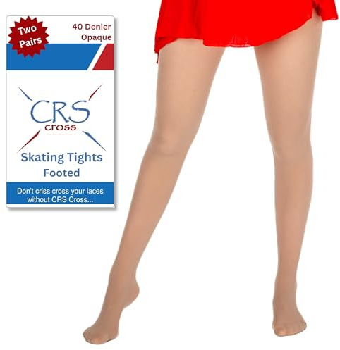 CRS Cross Ice Skating Tights. 2 Pair, Sheer 40 Denier, Child 8-10 Lt Tan