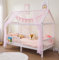 ALAVYA HOME® Hausbett 90x200 cm Cloud KOMPLETT Set mit Matratze + Rosa Deko ohne Schubladen, inklusive Buchablage Rausfallschutz und Lattenrost, Liegefläche Kinderbett 200x90 cm