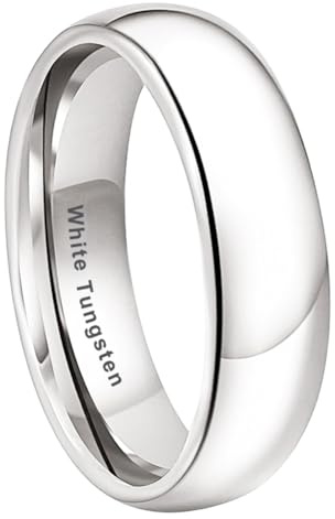 TUTISS 6mm White Tungsten Rings for Men Women Engagement Wedding Bands Domed Polished Comfort Fit Size 11