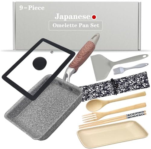 DXBVIEX Tamagoyaki - Sartén para tortilla japonesa antiadherente con tapa, bandeja cuadrada para huevos japonesa rectangular de 7 x 5 pulgadas, color gris