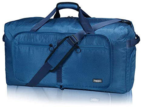 Fmeida Reisetasche XXL Reisetaschen Faltbar Groß Sporttasche Weekender Damen mit Schuhfach Leicht Saunatasche Kliniktasche Geburt Reise Tasche Herren Duffle Bag Blau